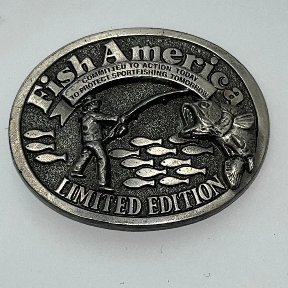 The Great American Buckle Co Mens Gray Fish American Limited Edition Belt Buckle